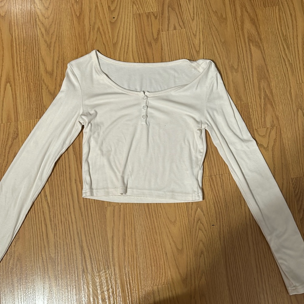 cream colored soft crop top long sleeve